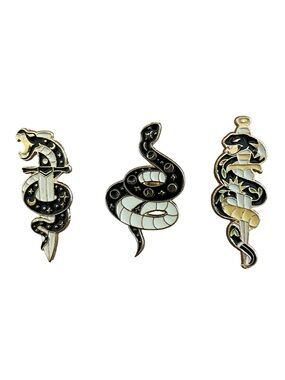NWT Celestial Sun, Moon & Stars Black and White Snake Enamel Pin Set - 3 Pack
